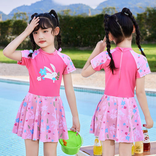 新款印花卡通兔女童泳衣学生训练泳装日系可爱宝宝儿童泳装游泳衣L-5XL 商品图3