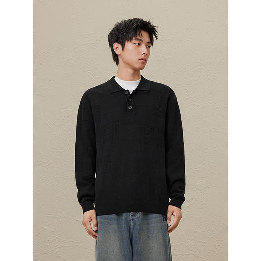 GXG男装  秋冬热卖GXG男士纯色翻领休闲毛衣男百搭毛衫内搭线衫 商品图3