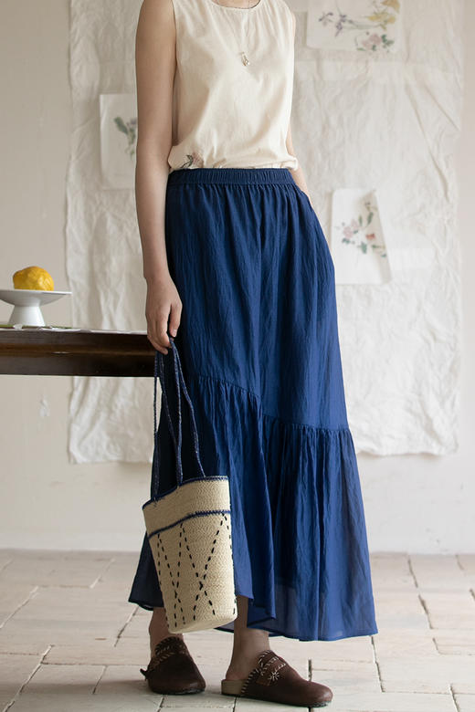 牧衣游原创 丝棉净色半裙设计感不规则宽松百搭半身裙 微风与秋 商品图5