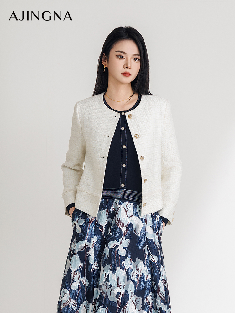 【商场同款】阿菁娜春季新款小香风圆领气质短外套A29C107002