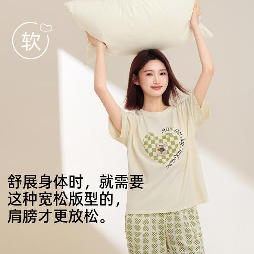 【短袖七分裤】熳洁儿 春夏95棉家居服女宽松舒适可爱印花圆领短袖套装可外穿24253207 商品图3
