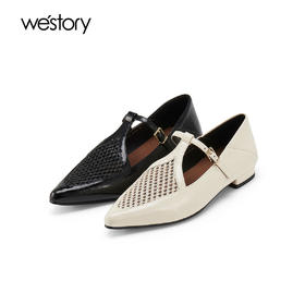 Westory2025年春季平底尖头镂空玛丽珍休闲浅口单鞋W25AH58021