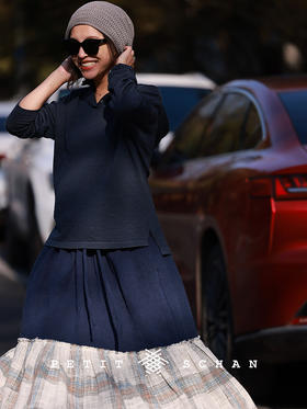 PETIT SCHAN小闪 CLO#765 flying wind 风掀 棉麻松紧腰法式文艺拼接伞裙