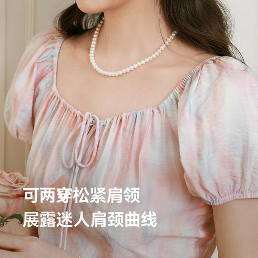 【严选】诗凡黎泡泡袖连衣裙2025春新款莫奈裙收腰欧若风度假绝美长裙7G3290721 商品图2