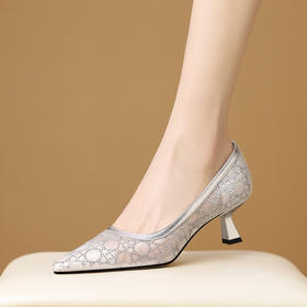 【预售5天】透气蕾丝网纱高跟鞋女新款夏季设计感小众气质尖头细跟单鞋HY&H3646