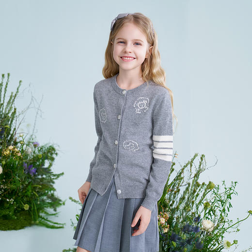 mettekids儿童100%羊绒衫2025春季新款女童毛衣男童灰色针织开衫 商品图1