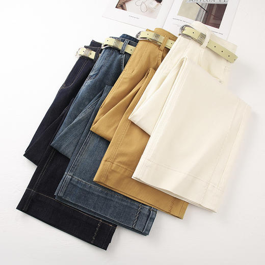 百媚生 复古直筒牛仔裤女高腰小个子宽松阔腿九分裤子52005 商品图4