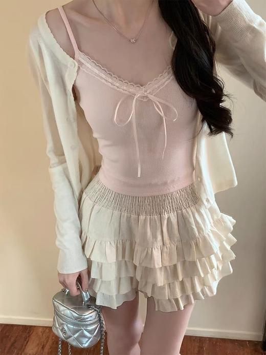 【39.9抢2件❗邻家小妹花边背心】纯欲蕾丝花边抹胸背心，舒适透气不闷热，夏季甜辣妹蝴蝶结修身小吊带短款美背上衣QQ 商品图2