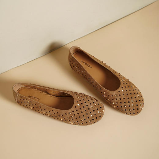Westory2025年春季圆头镂空平底奶奶鞋休闲冲孔浅口单鞋W25AH59041 商品图9