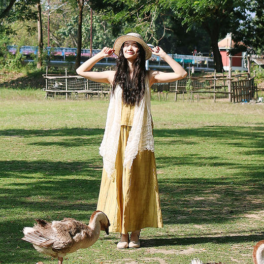 绽放301-302朵/100%亚麻U形领口吊带可调节棉绳半身裙百搭套装 商品图2