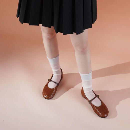 Westory2025年春季圆头平跟牛皮编织玛丽珍休闲老钱风浅口单鞋W25AE58271 商品图9