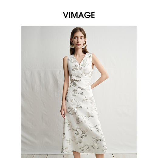 VIMAGE纬漫纪修身刺绣挖空露背无袖连衣裙夏新款V2307908 商品图2