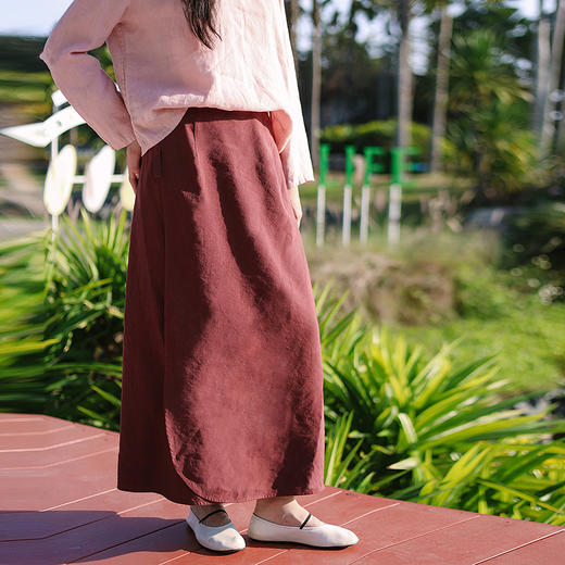 绽放旅行女装102朵/天丝亚麻半腰松紧围裹式显瘦H型简约半身裙 商品图0