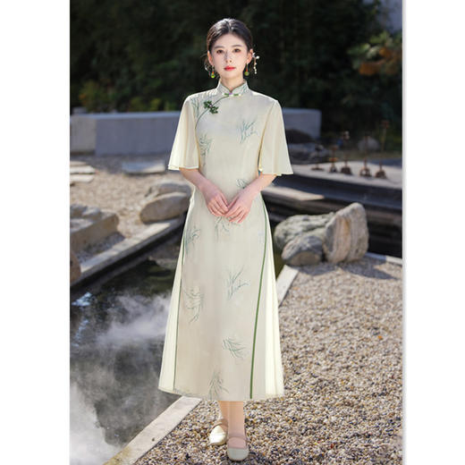 GX素雅新中式长款民族风奥黛旗袍裙2025春夏新款日常可穿宽松版奥黛 商品图3