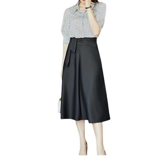 百媚生 黑色高腰遮胯显瘦系带中长款半身裙新款气质过膝裙子B802B 商品图4