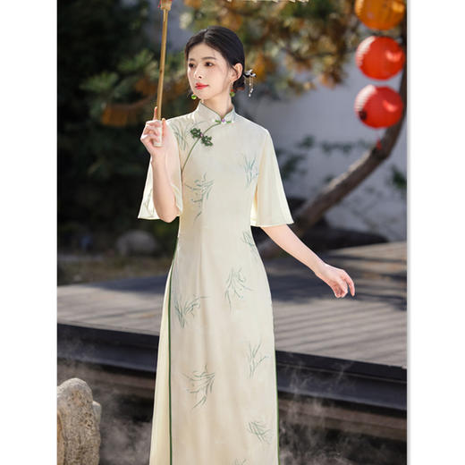 GX素雅新中式长款民族风奥黛旗袍裙2025春夏新款日常可穿宽松版奥黛 商品图1