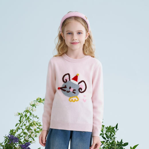 mettekids儿童100%羊绒衫2025春季新款女童粉色套头针织男童毛衣 商品图4