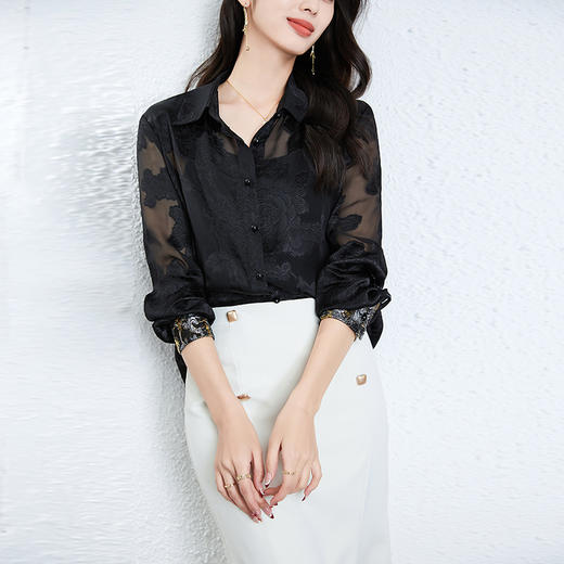 丁摩 衬衫女夏桑蚕丝女装高级感气质通勤透视洋气真丝女士衬衣5ZF-3175 商品图6