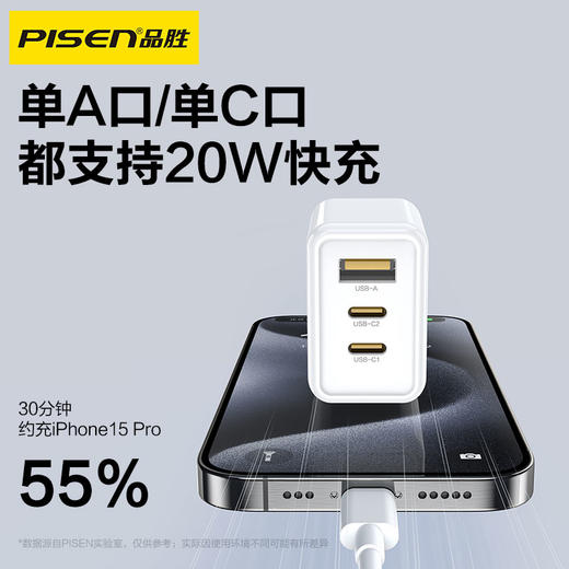 品胜 PD20W多口智能快速充电器2C1A 双Type-C口+USB接口 支持苹果PD快充平板快充 商品图1