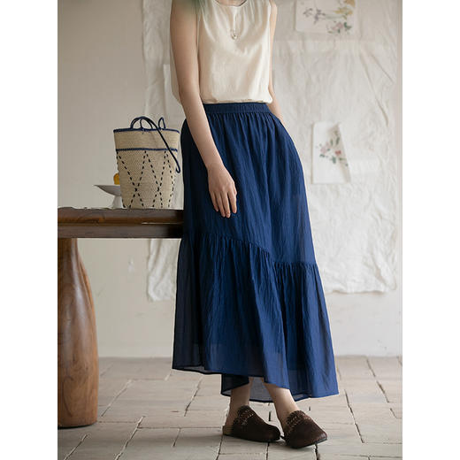 牧衣游原创 丝棉净色半裙设计感不规则宽松百搭半身裙 微风与秋 商品图3