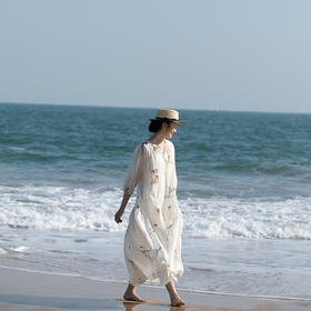 牧衣游原创 丝棉印花连衣裙国画文艺宽松长裙 谷韵