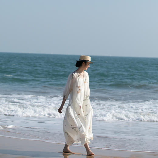 牧衣游原创 丝棉印花连衣裙国画文艺宽松长裙 谷韵 商品图0