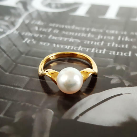 【天然正品】AU750黄金天然近完美约8MM akoya海水珍珠戒指13号（戒圈可改）女士现售价：2480！110325NJM31 商品图3