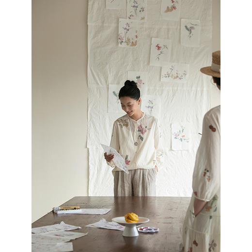 牧衣游原创100支新疆棉印花衬衫新品轻薄国画文艺百搭衬衣 水花香 商品图3