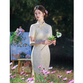 GX香槟色提花旗袍新款2025气质少女小个子年轻款新中式国风连衣裙女