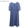 VIVIAN LIU薇薇安刘TD2434116夏女装新款时尚V领蓝底印花连衣裙 商品缩略图0