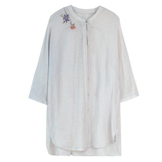 牧衣游原创 进口亚麻精工手绣混纺衬衫新品轻薄文艺百搭开衫 浅山 商品图4