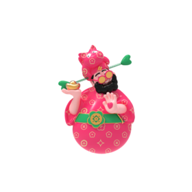 四喜财神-洋枚红印花9cm