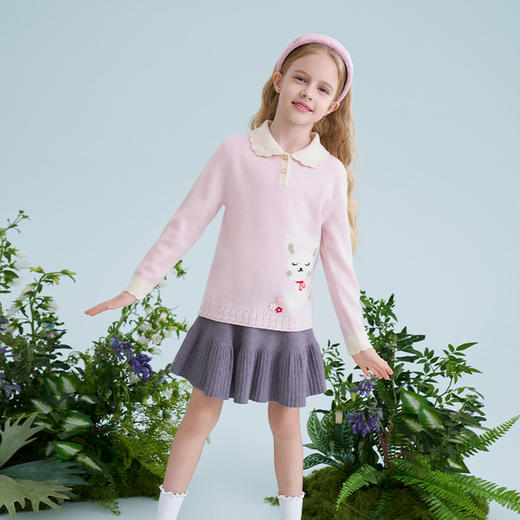 mettekids儿童100%羊绒衫2025春季新款女童粉色甜美翻领针织毛衣 商品图5