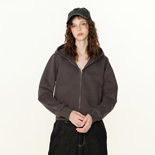 丁摩 【高品质】春秋季美式短款连帽卫衣女士开衫双头拉链设计上衣复古潮牌外套5ZF-006 商品图1