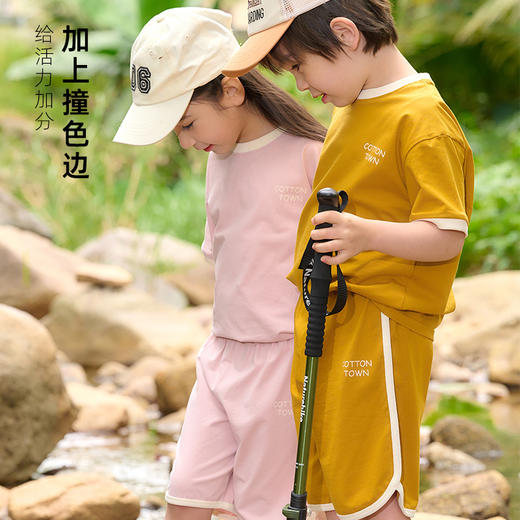 【7A抗菌冰瓷棉】棉花堂2025年夏款活力撞色冰瓷棉童装短袖短裤套装F251123 商品图3