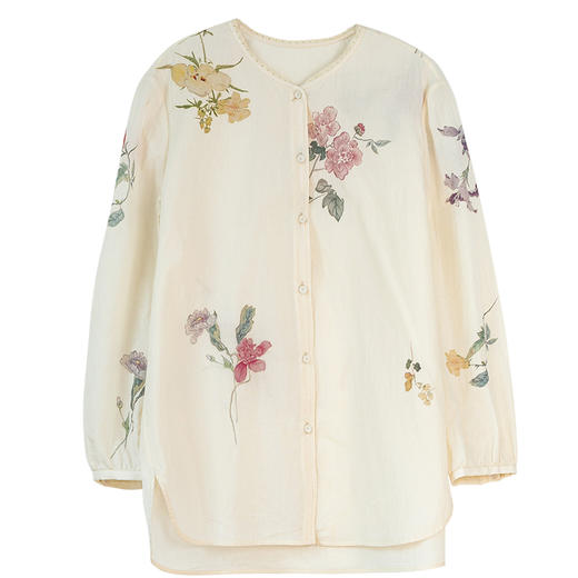 牧衣游原创100支新疆棉印花衬衫新品轻薄国画文艺百搭衬衣 水花香 商品图4