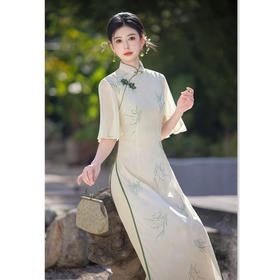 GX素雅新中式长款民族风奥黛旗袍裙2025春夏新款日常可穿宽松版奥黛