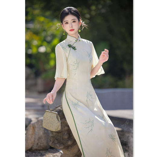 GX素雅新中式长款民族风奥黛旗袍裙2025春夏新款日常可穿宽松版奥黛 商品图0