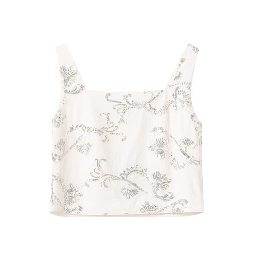 VIMAGE纬漫纪时尚短款宽肩带方领刺绣T恤小上衣2025夏季新款V2313920 商品图5