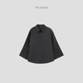 THESOONG‘玄简美学’进口高密贡缎砂洗黑色衬衫外套HBCS6313