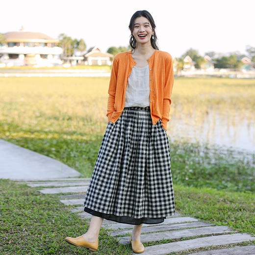 * 绽放087朵/元气针织衫亚麻棉圆领开门襟长袖短款防晒薄毛织开衫 商品图2