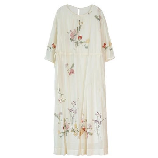 牧衣游原创 丝棉印花连衣裙圆领国画浪漫轻薄文艺气质长裙 梨云落 商品图4