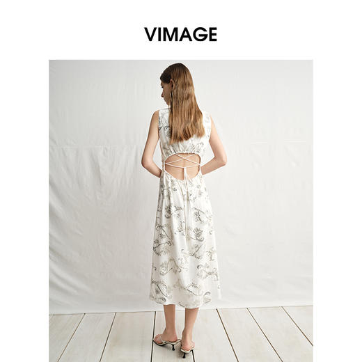 VIMAGE纬漫纪修身刺绣挖空露背无袖连衣裙夏新款V2307908 商品图4