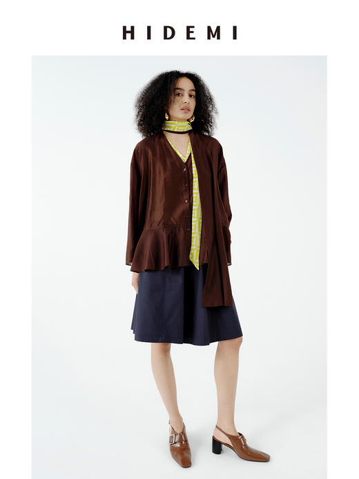 HIDEMI极简丝巾进口莱赛尔清透飘逸纽扣多穿式上衣半裙套装 商品图6