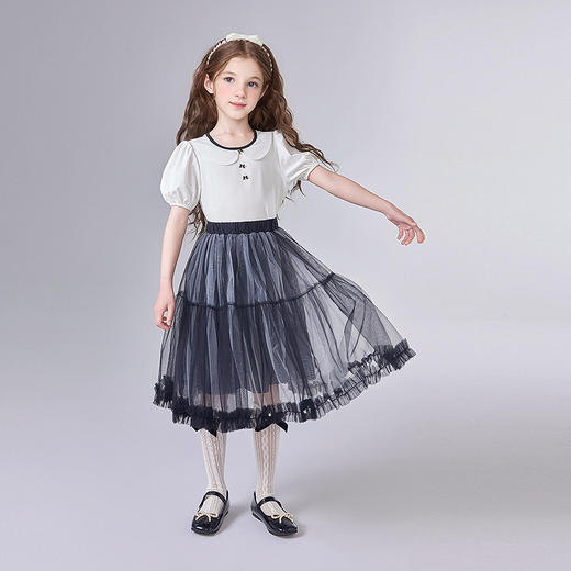 笛莎Deesha 童装女童T恤2025夏新款女童异材拼接翻领T恤 商品图2