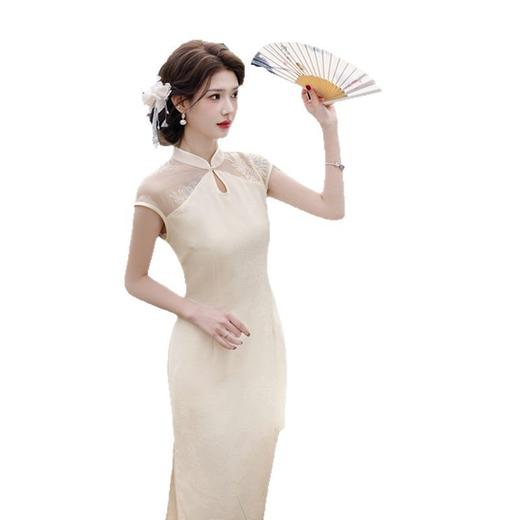 GX清纯素色长款提花连袖旗袍2025春夏新款复古国风年轻女士日常旗袍 商品图4