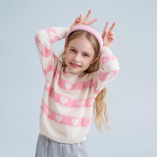 mettekids儿童100%羊绒衫2025春季新款女童条纹爱心毛衣针织童装 商品图2