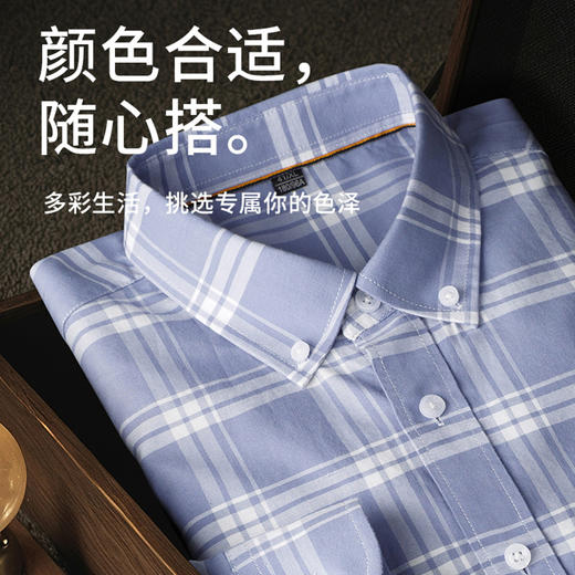 红览 春秋纯棉长袖男士格子衬衫 商品图0