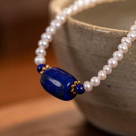 牧衣游 淡水珍珠青金石项链简约百搭文艺 鸢荷【不支持会员折】