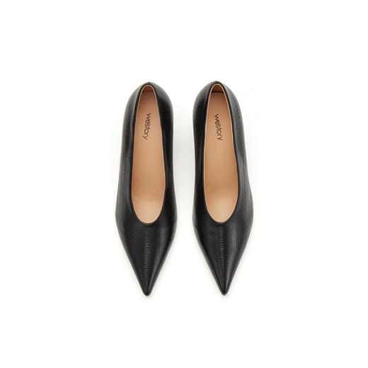 westory奶奶单鞋尖头气质漆皮百搭舒适真皮不累脚高跟鞋W23CE73111 商品图4